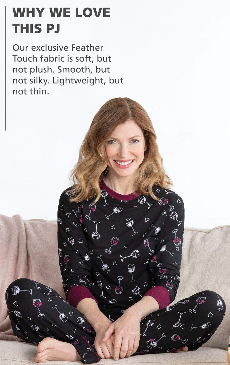 PajamaGram Fun Womens Pajama Set - Women PJs, Wine Down, Black, L, 12-14 - Image 4
